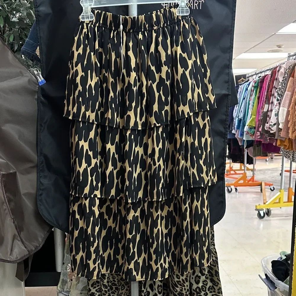 Mud Pie Leopard Print Tiered Midi Skirt